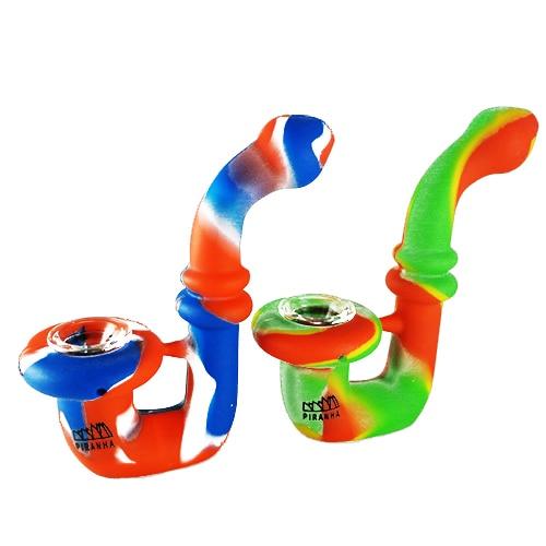 Piranha Silicone - Hand Pipe - 5" Sherlock w/ Glass Bowl - Assorted Colors Flower Power Packages Default 