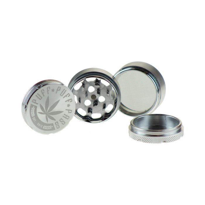 Puff Puff Pass 3 Stage Grinder - Various Colors - 40mm (1 Count) Flower Power Packages Silver 