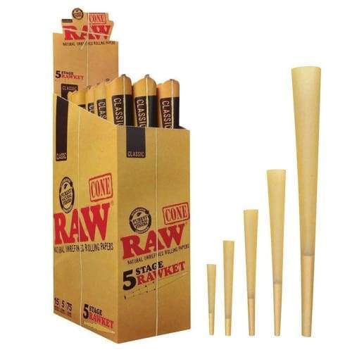 Raw 5 Stage Rawket 15 Packs 5 Cones Per Pack 75 Cones Per Box Flower Power Packages 