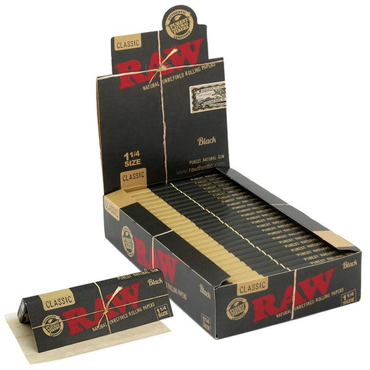 Raw Classic Black Rolling Papers 1 1/4 (Display of 24) Flower Power Packages 