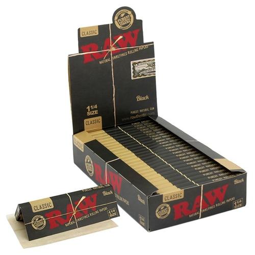 Raw Classic Black Rolling Papers 1 1/4 (Display of 24) Flower Power Packages Default 