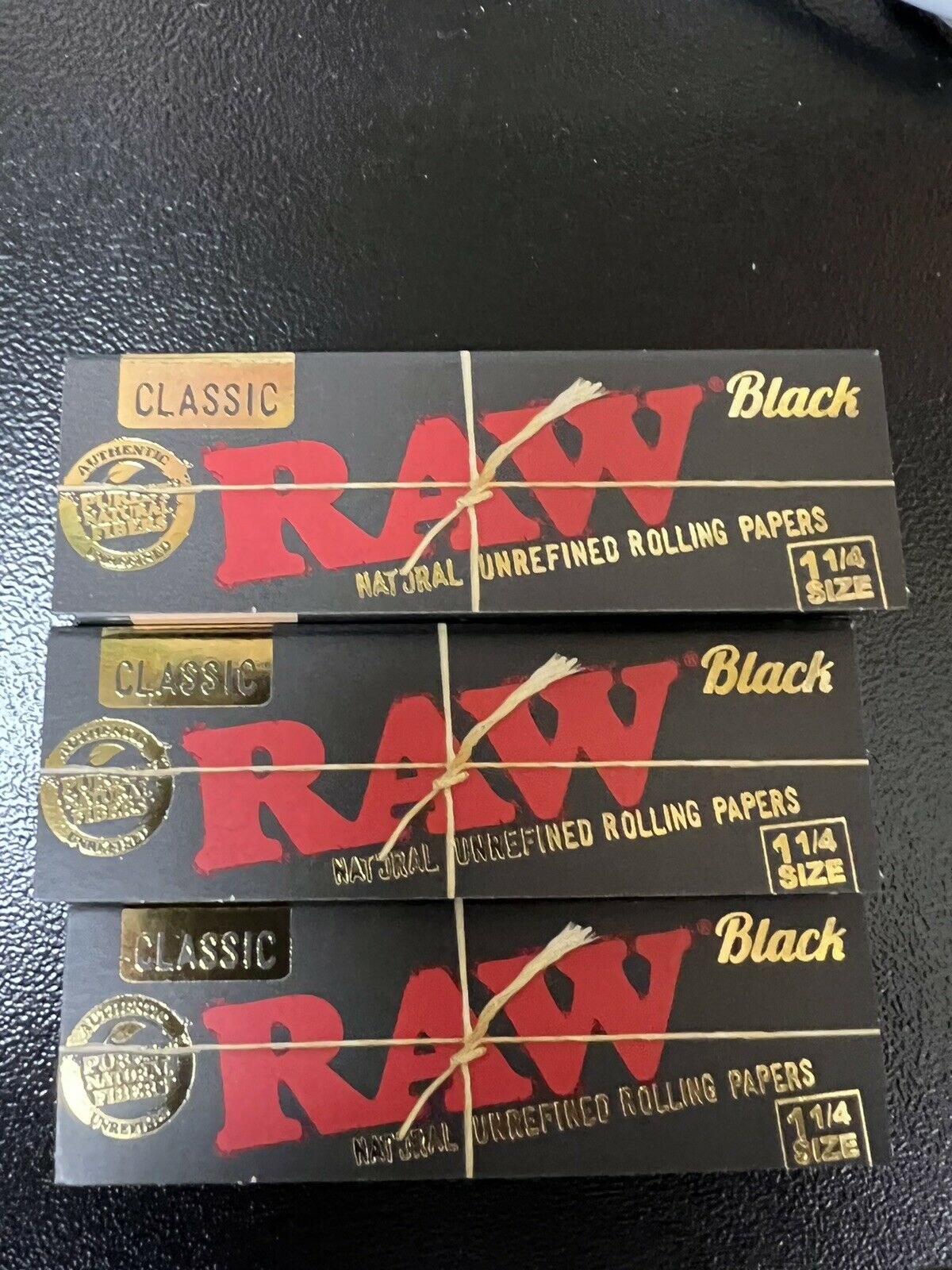 Raw Organic Black 1 1/4 Size 50 Papers Rolling Papers (3 Pack) Flower Power Packages 
