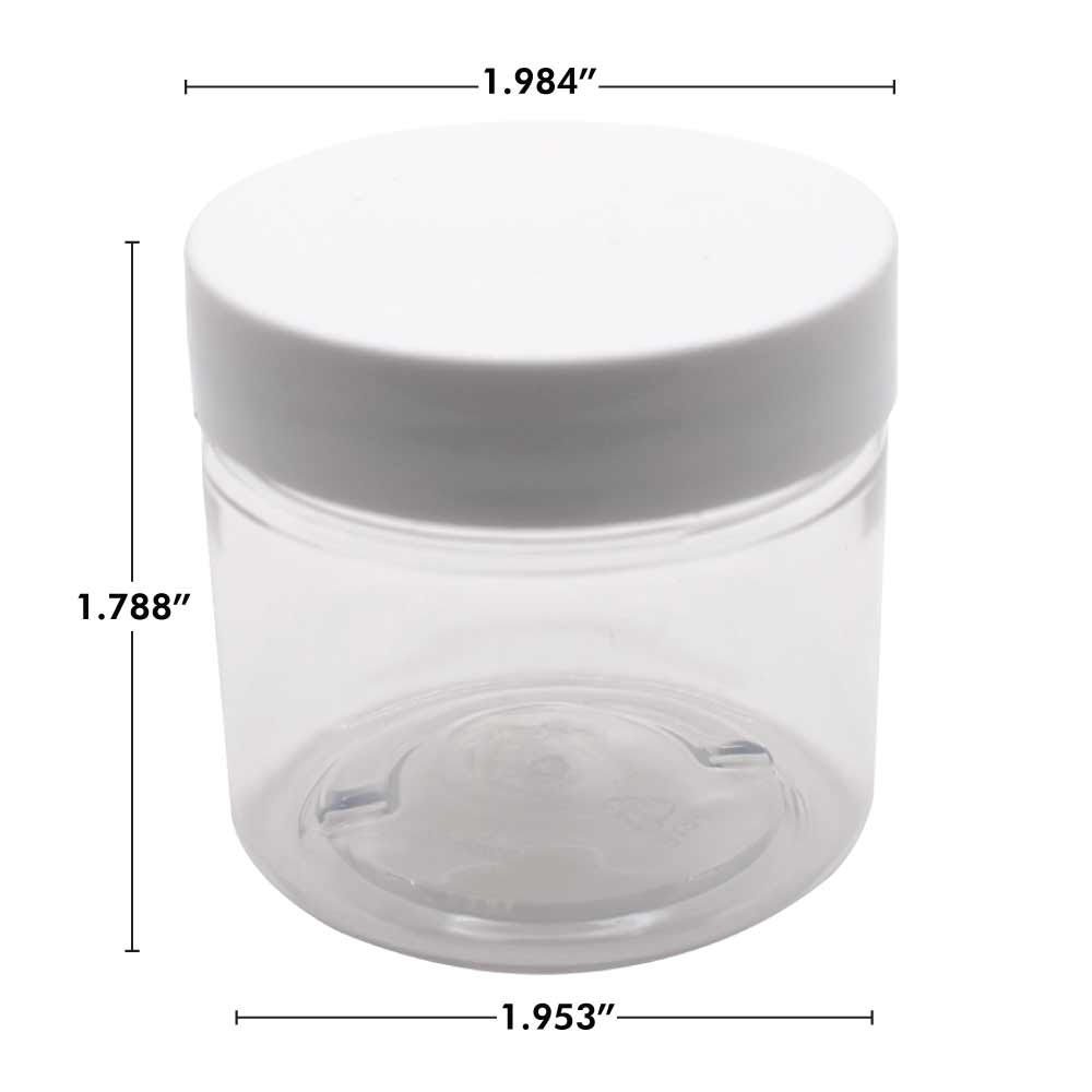 SAMPLE of 2 oz Clear PET Straight Sided Plastic Jar - White Lid - (1 Count SAMPLE) Flower Power Packages 