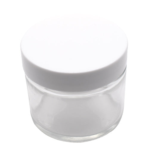 SAMPLE of 2 oz Glass Straight Sided Round Jar - Black Or White - (1 Count SAMPLE) Flower Power Packages White (Smooth Lid) 