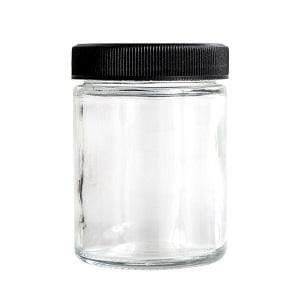 SAMPLE of 4oz Glass Jar Screw Top - Clear Jar with Black Lid (1 Count SAMPLE) Flower Power Packages 90 Count 