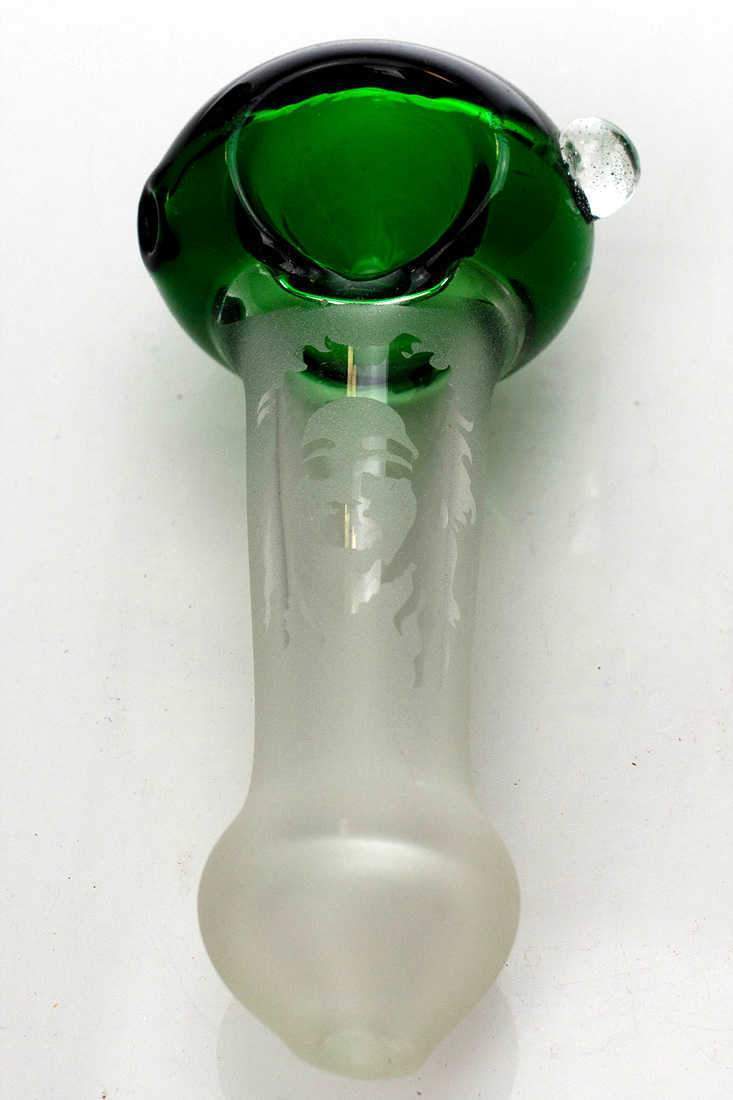 Sandblasted Picture  glass hand pipes at Flower Power Packages