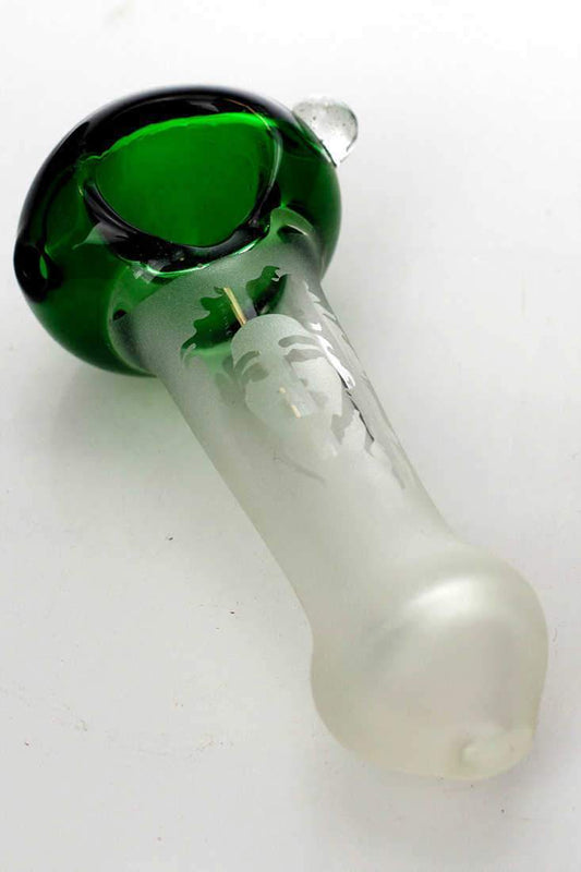 Sandblasted Picture  glass hand pipes at Flower Power Packages