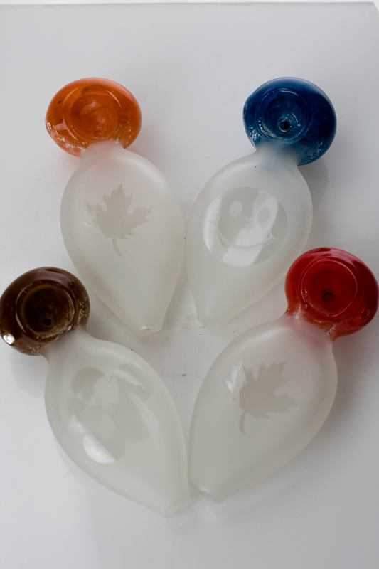 Sandblasted round shape glass hand pipe at Flower Power Packages