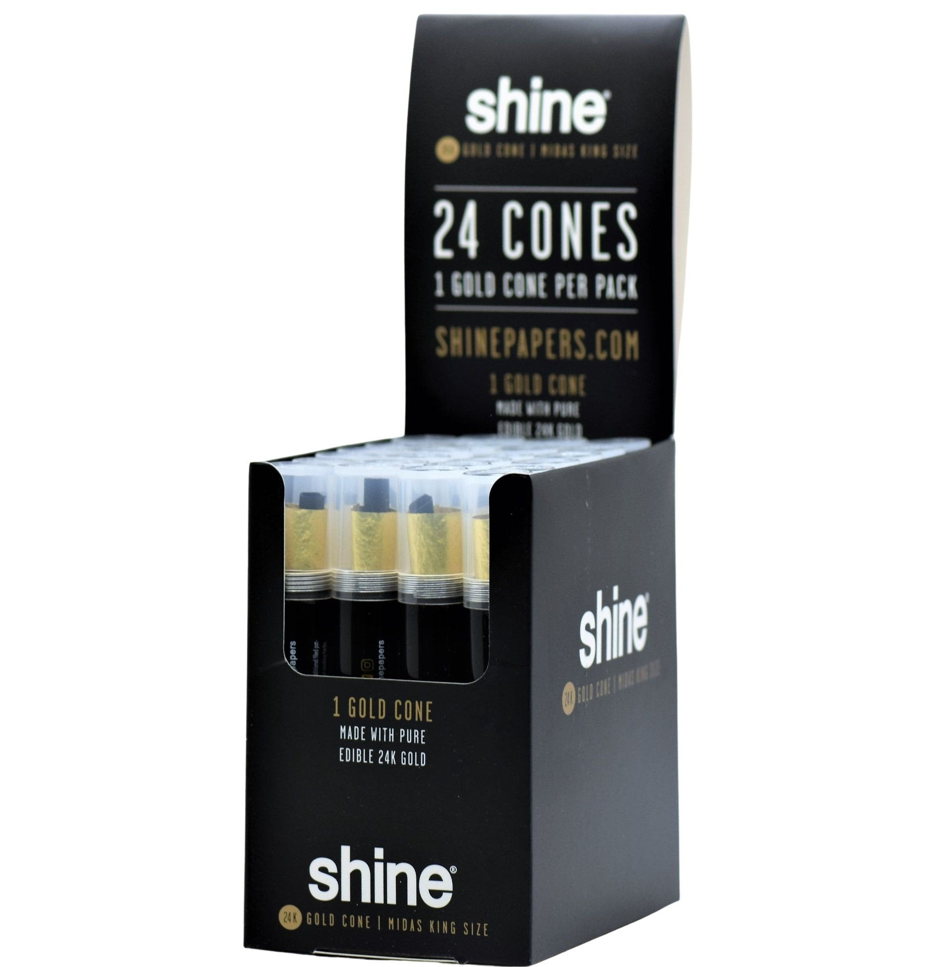 SHINE 24K Gold Cone - 1 Cone Per Tube (24 Pack Display) Smoke Drop 