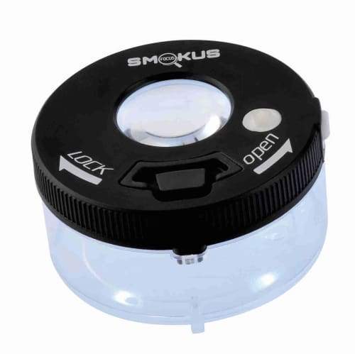 Smokus Focus Jetpack Jar with Light - Rechargeable with Magnifying Display - (Black or White) at Flower Power Packages