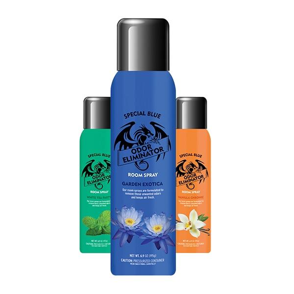 Special Blue Odor Eliminator Scented Room Spray 6.9oz - Display of 12 Flower Power Packages 