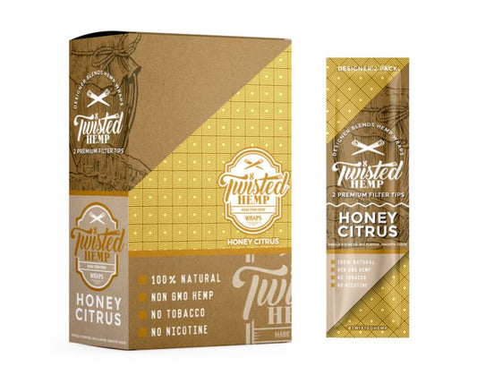 Twisted Hemp Designer Hemp Wraps - Various Flavors - 2 Per Pack Flower Power Packages Honey Citrus 1 Display 