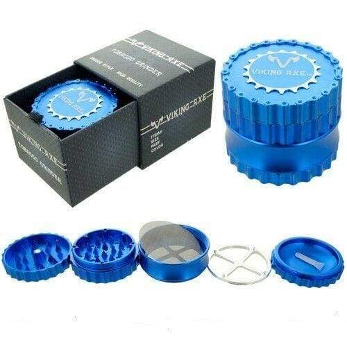 Viking Axe 4-Layer Herb Grinder 63mm (Available in Red, Blue, Green, Silver and Black) Flower Power Packages Blue 