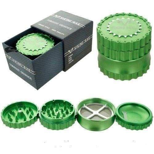 Viking Axe 4-Layer Herb Grinder 63mm (Available in Red, Blue, Green, Silver and Black) Flower Power Packages Green 