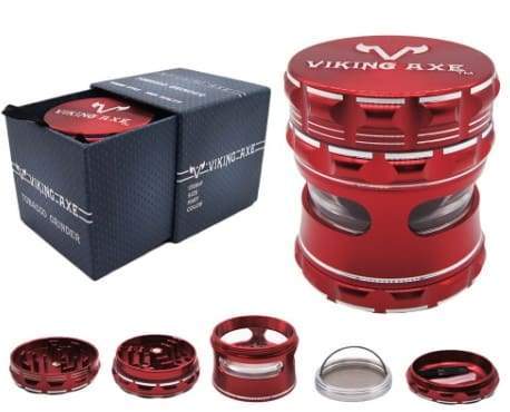 Viking Axe 4-Layer Herb Grinder 63mm (Available in Red, Blue, Green, Silver and Black) Flower Power Packages Red 