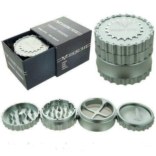 Viking Axe 4-Layer Herb Grinder 63mm (Available in Red, Blue, Green, Silver and Black) Flower Power Packages Silver 