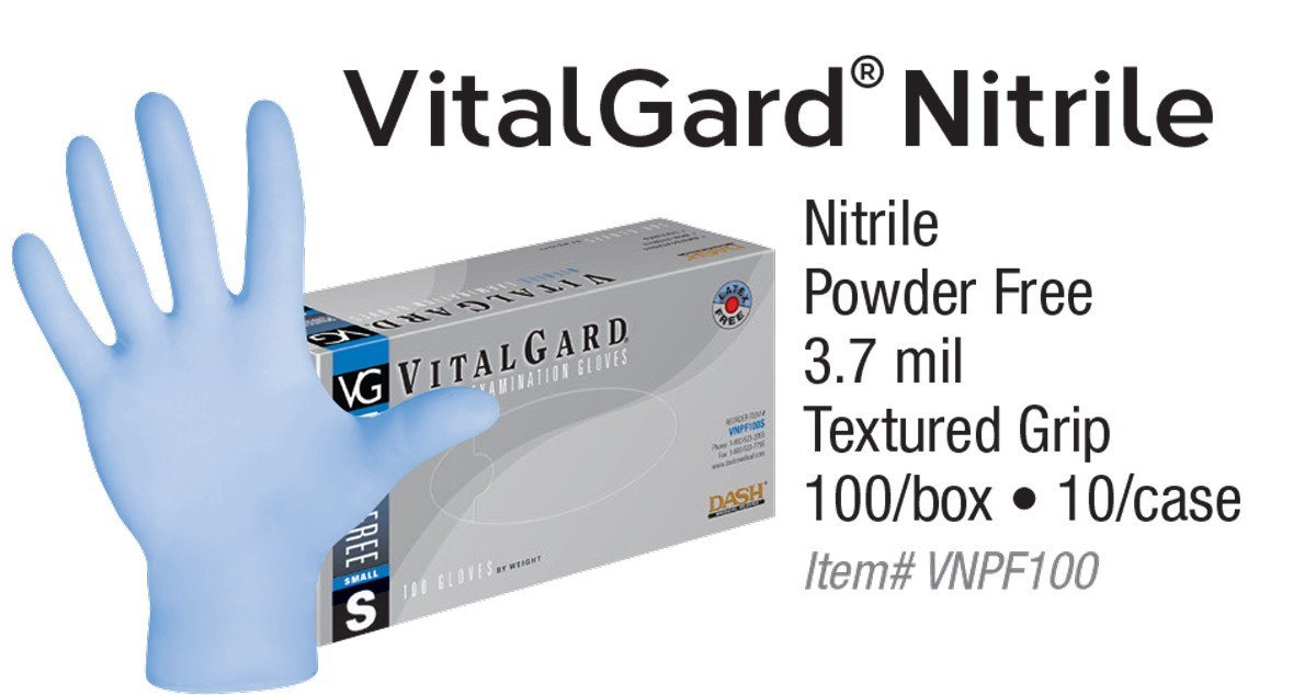 VitalGard Nitrile PF Exam Gloves (Case) at Flower Power Packages