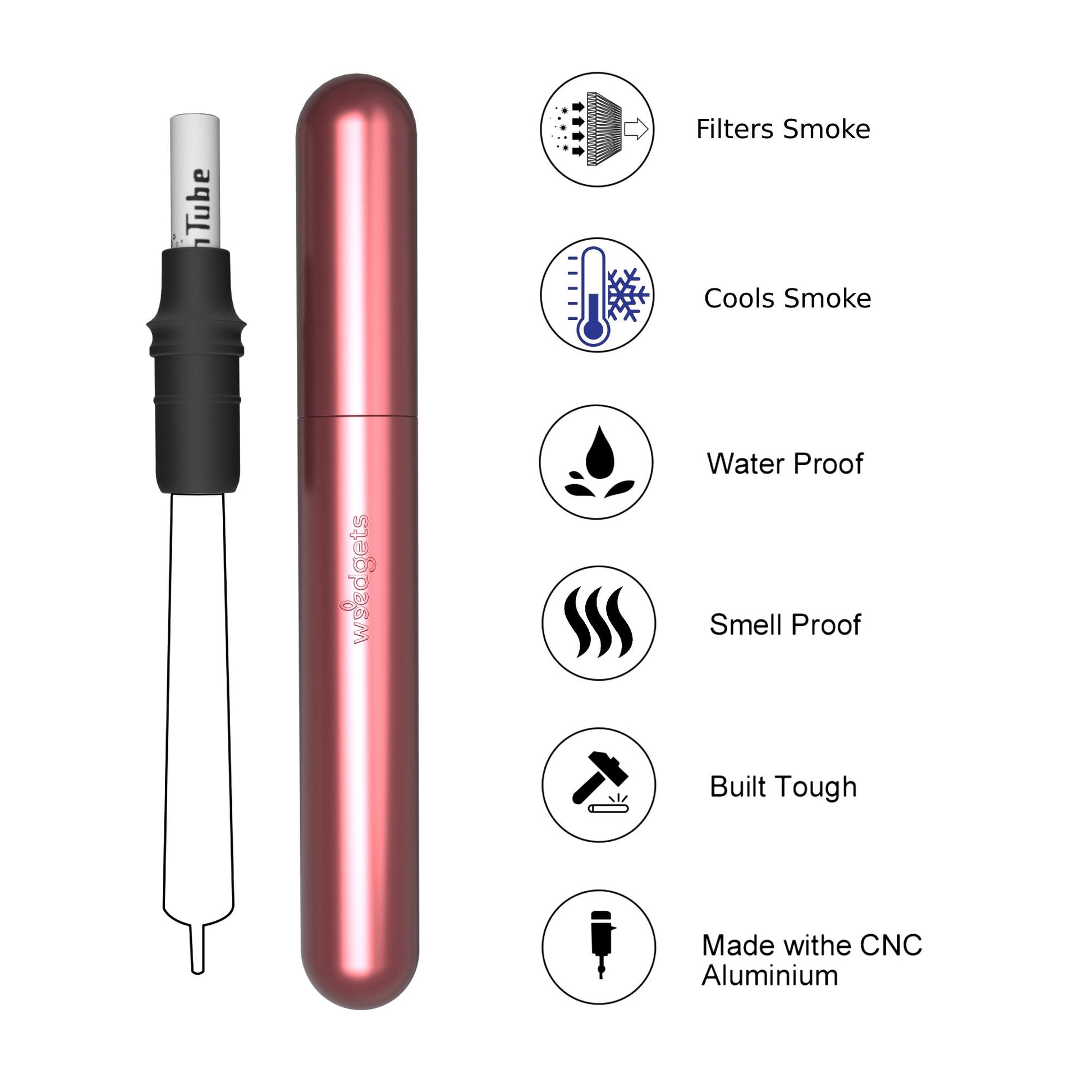 Water Tight & Smell Proof Filtered Case for Joints & Prerolls Smoke Drop Rose Gold 