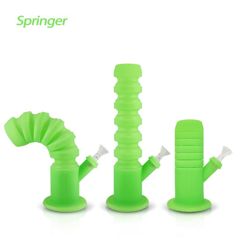 Waxmaid 11.6″ Springer Collapsible Silicone Water Pipe Smoke Drop GID Green 