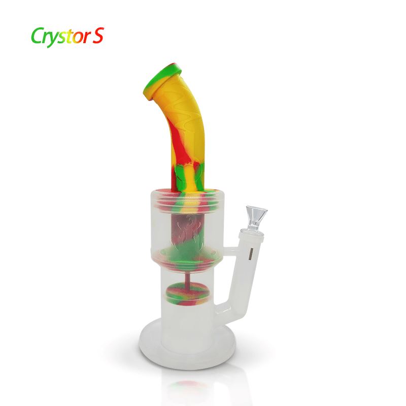 Waxmaid 12″ Crystor S Transparent Silicone Double Percolator Water Pipe With Ice Catcher Smoke Drop Rasta 