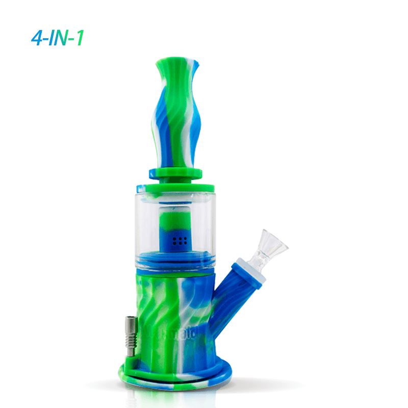 Waxmaid 4 in 1 Double Percolator Water Pipe Smoke Drop Blue White Green 