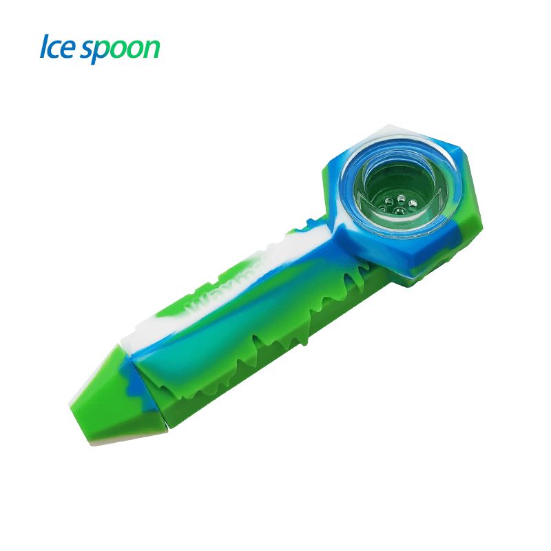 Waxmaid 4.3″ Freezable Silicone Ice Spoon Pipe Smoke Drop Blue White Green 