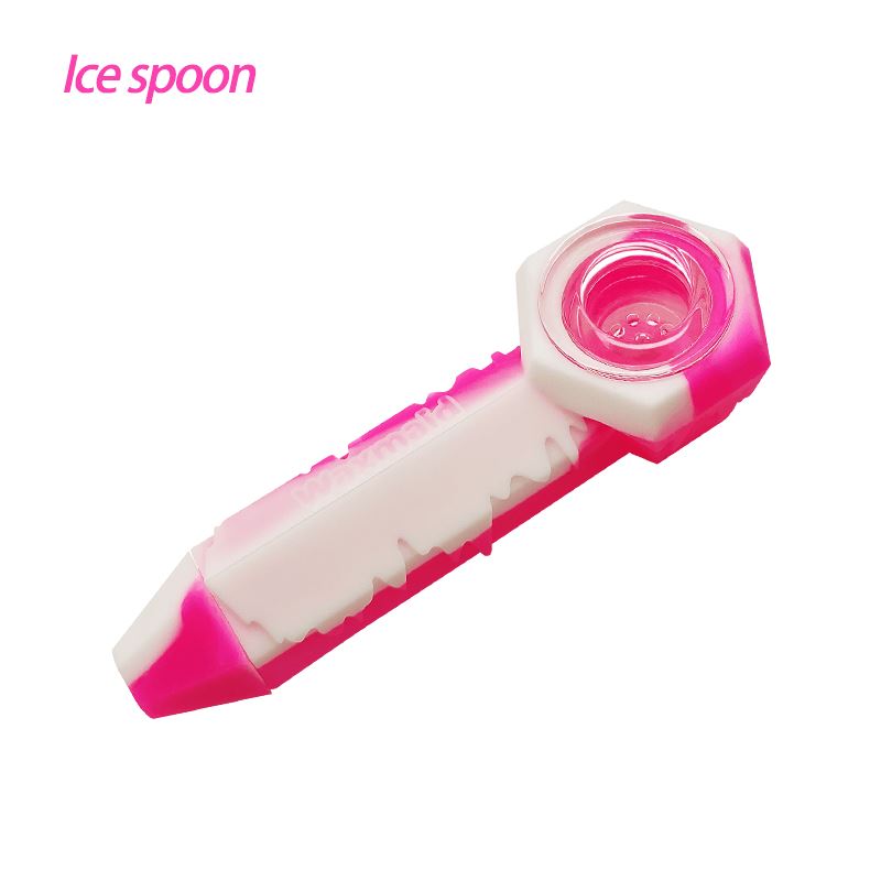 Waxmaid 4.3″ Freezable Silicone Ice Spoon Pipe Smoke Drop Pink Cream 
