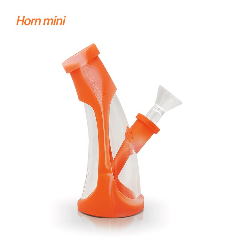 Waxmaid 5.67″ Mini Horn Silicone Glass Bubbler Smoke Drop Translucent Orange 