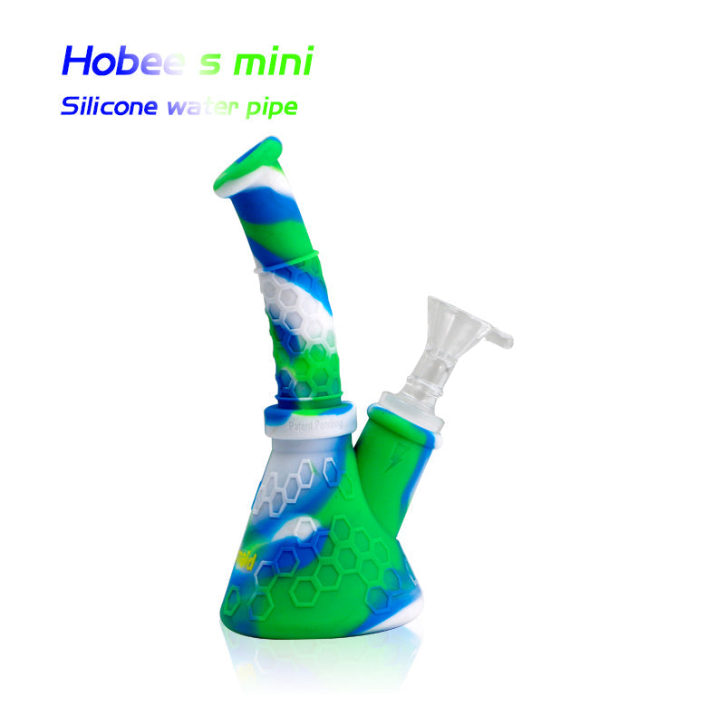 Waxmaid 6.6″ Hobee S Mini Silicone Beaker Water Pipe Smoke Drop Blue White Green 