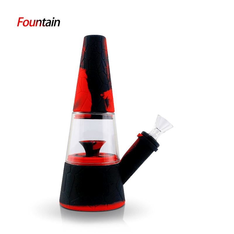 Waxmaid 7.87" Fountain Silicone Glass Water Pipe Smoke Drop Black Red 