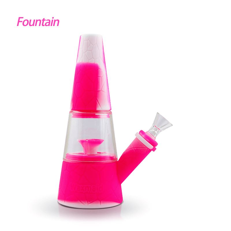 Waxmaid 7.87" Fountain Silicone Glass Water Pipe Smoke Drop Pink Cream 