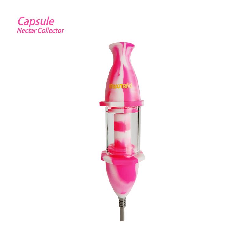 Waxmaid 8″ Capsule Silicone Glass Nectar Collector Flower Power Packages Pink White 