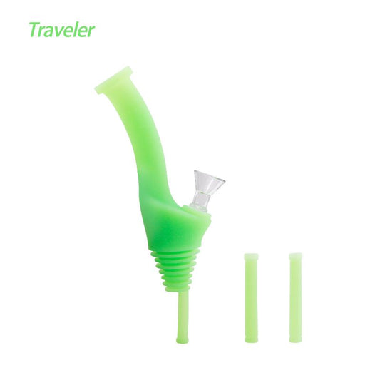 Waxmaid 8″ Universal Traveler Water Bottle Pipe Smoke Drop GID Green 