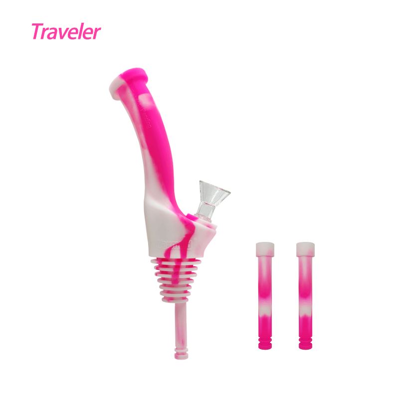 Waxmaid 8″ Universal Traveler Water Bottle Pipe Smoke Drop Pink White 
