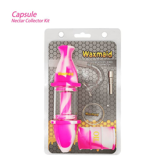 Waxmaid 8″ Upgraded Capsule Silicone Glass Nectar Collector Kit Smoke Drop Pink Cream 