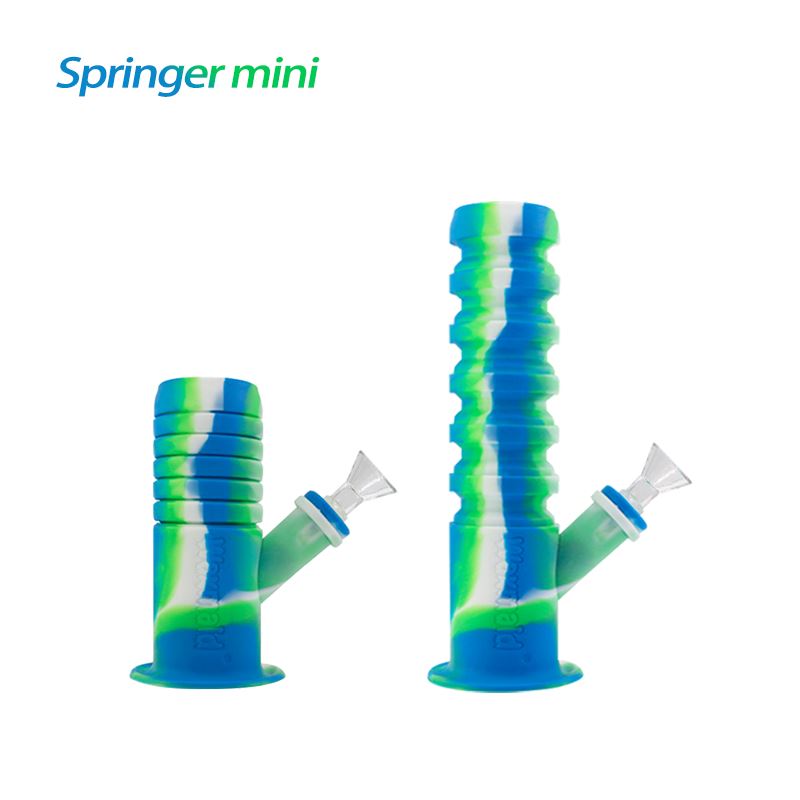 Waxmaid 8.46″ Springer Mini Collapsible Silicone Water Pipe Smoke Drop Blue White Green 