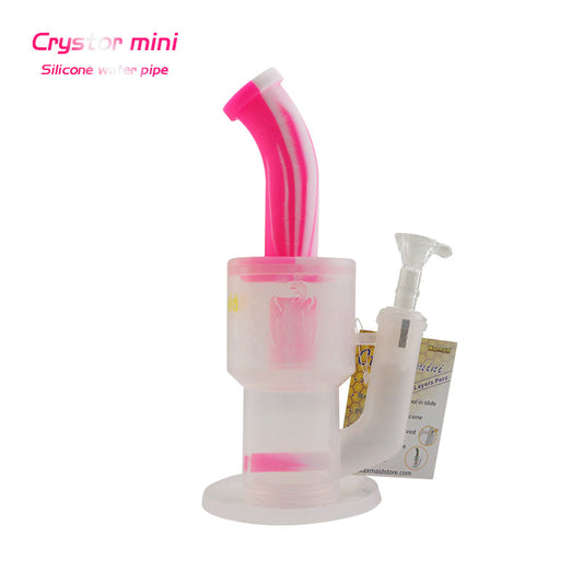 Waxmaid 9″ Crystor S Mini Transparent Silicone Double Percolator Water Pipe Smoke Drop Pink Cream 