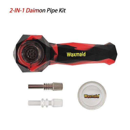 Waxmaid Daimon 2-IN-1 Pipe & Nectar Collector Kit Smoke Drop Black Red 
