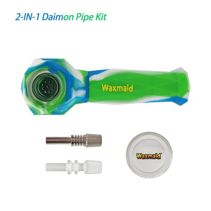 Waxmaid Daimon 2-IN-1 Pipe & Nectar Collector Kit Smoke Drop Blue White Green 