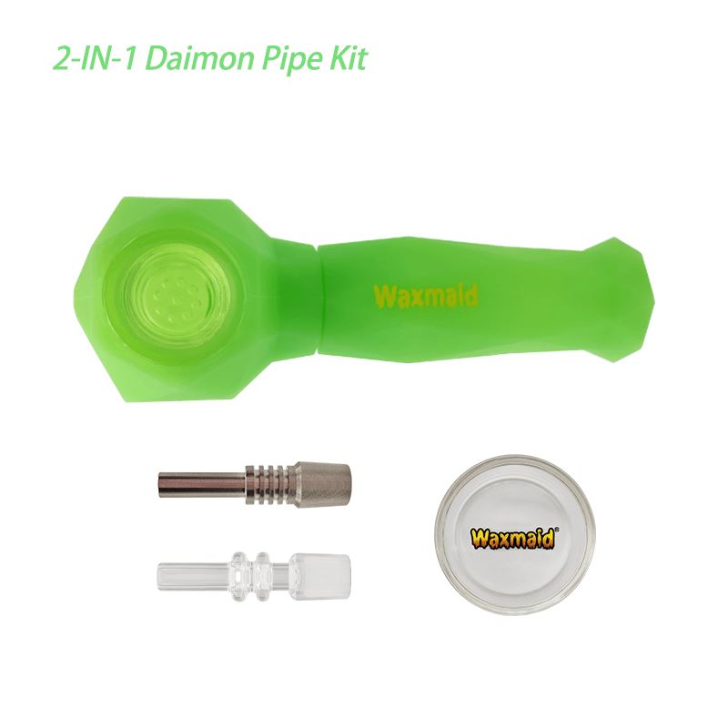 Waxmaid Daimon 2-IN-1 Pipe & Nectar Collector Kit Smoke Drop GID Green 