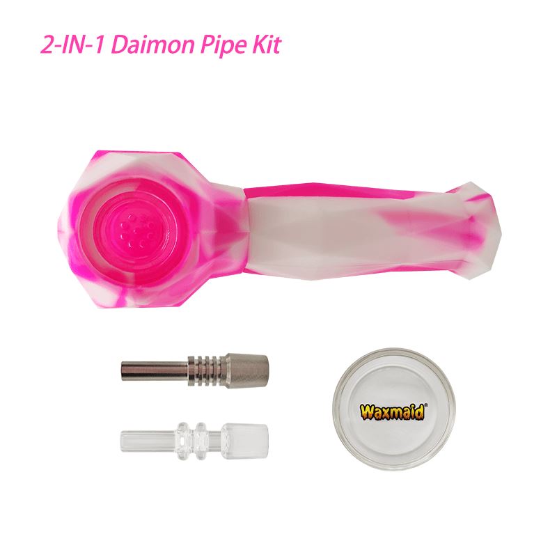 Waxmaid Daimon 2-IN-1 Pipe & Nectar Collector Kit Smoke Drop Pink Cream 