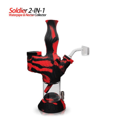 Waxmaid Soldier 2 in 1 Water Pipe & Nectar Collector Smoke Drop Black Red 