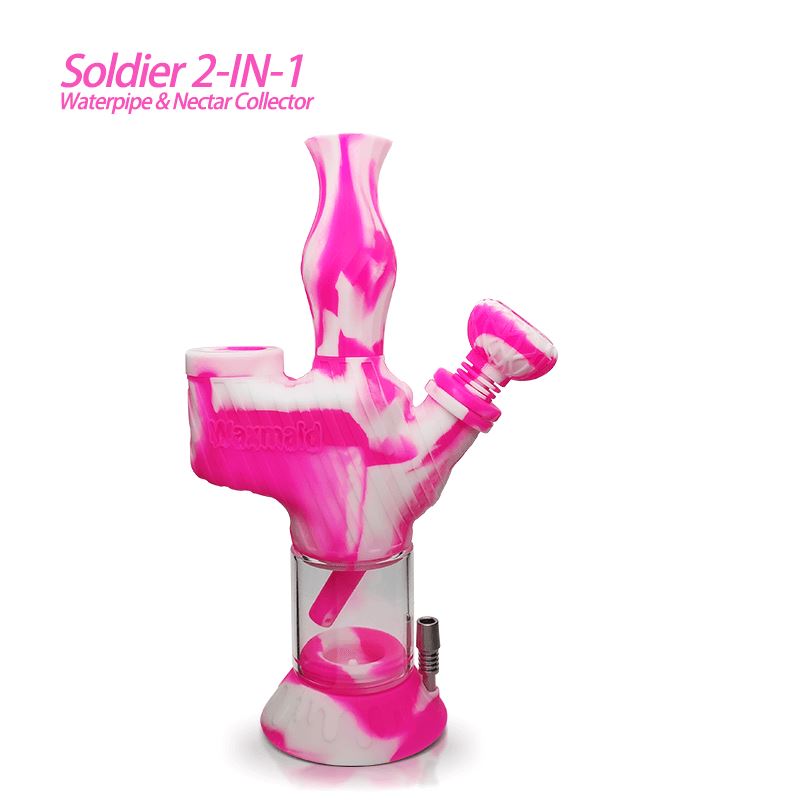 Waxmaid Soldier 2 in 1 Water Pipe & Nectar Collector Smoke Drop Pink White 