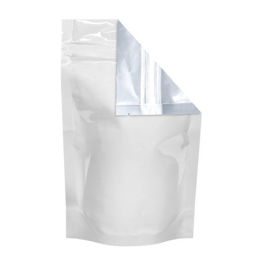 White Mylar Bag Tear Notch Clear Back 1 oz 1000 COUNT at Flower Power Packages