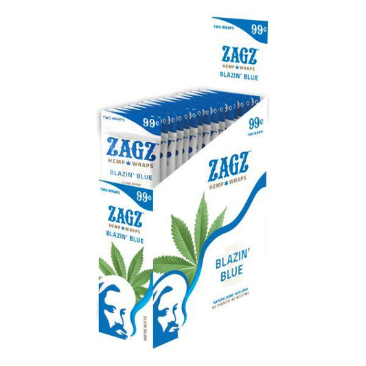ZAGZ Hemp Wraps Blazin' Blue 25 Packs Per Box 2 Wraps Per Pack - (1 Count) Flower Power Packages 
