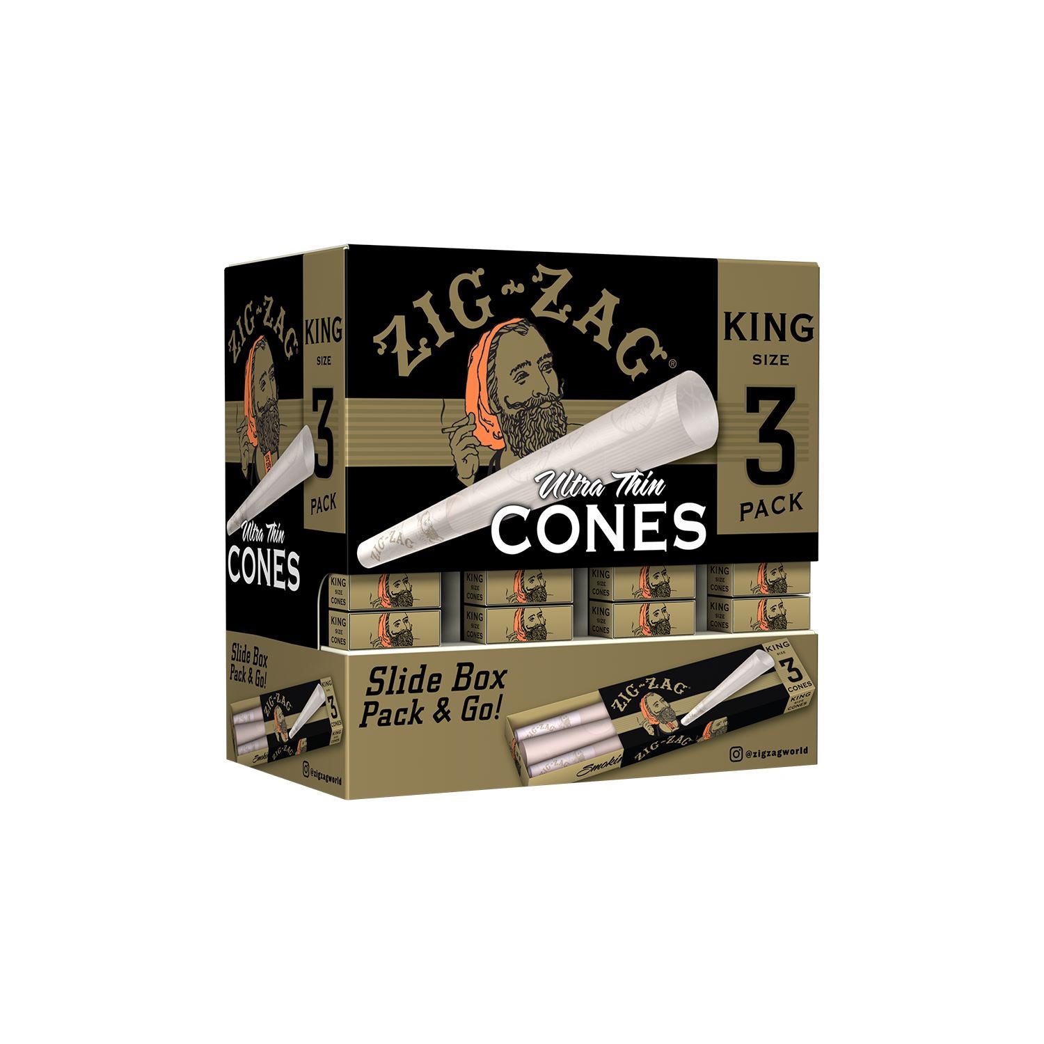 Zig Zag Promo Display (36 Pack Per Display) 3 Cones Per pack - King Size Cones (1 Count) Flower Power Packages 